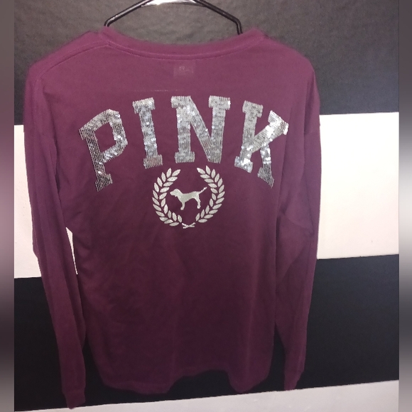 PINK Victoria's Secret Women purple sequined silver letters long sleeve shirt - Picture 8 of 11